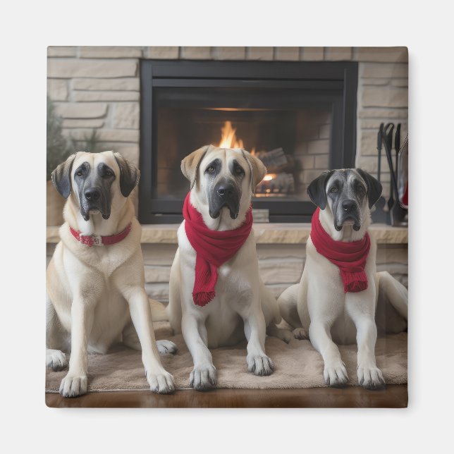 Anatolian Shepherd  by the Fireplace Christmas Magnet (Front)