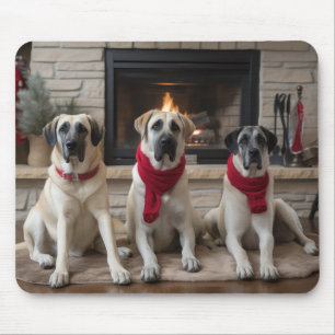 Anatolian Shepherd by the Fireplace Christmas Mouse Pad