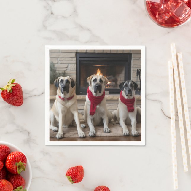 Anatolian Shepherd  by the Fireplace Christmas Napkins (Insitu)
