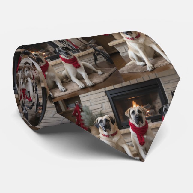 Anatolian Shepherd  by the Fireplace Christmas Neck Tie (Rolled)