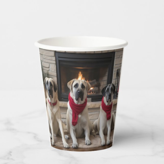 Anatolian Shepherd  by the Fireplace Christmas Paper Cups (Front)