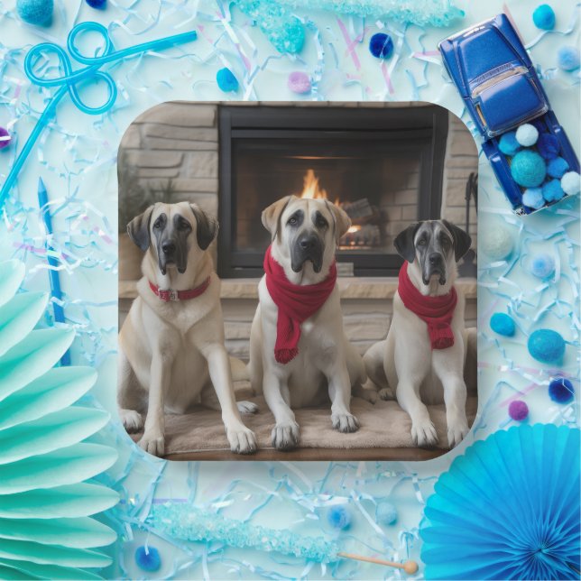 Anatolian Shepherd  by the Fireplace Christmas Paper Plates (Party)