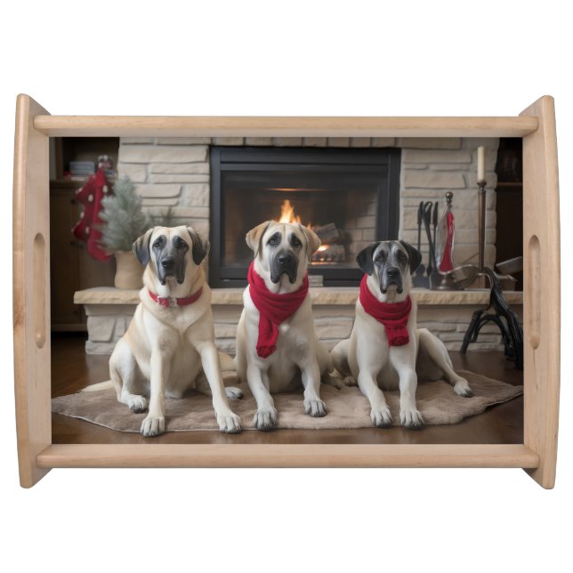 Anatolian Shepherd  by the Fireplace Christmas Serving Tray (Front)