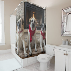 Anatolian Shepherd by the Fireplace Christmas Shower Curtain