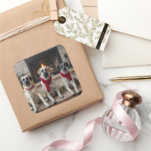 Anatolian Shepherd  by the Fireplace Christmas Square Sticker