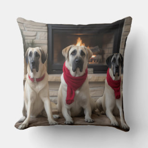 Anatolian Shepherd by the Fireplace Christmas Throw Pillow