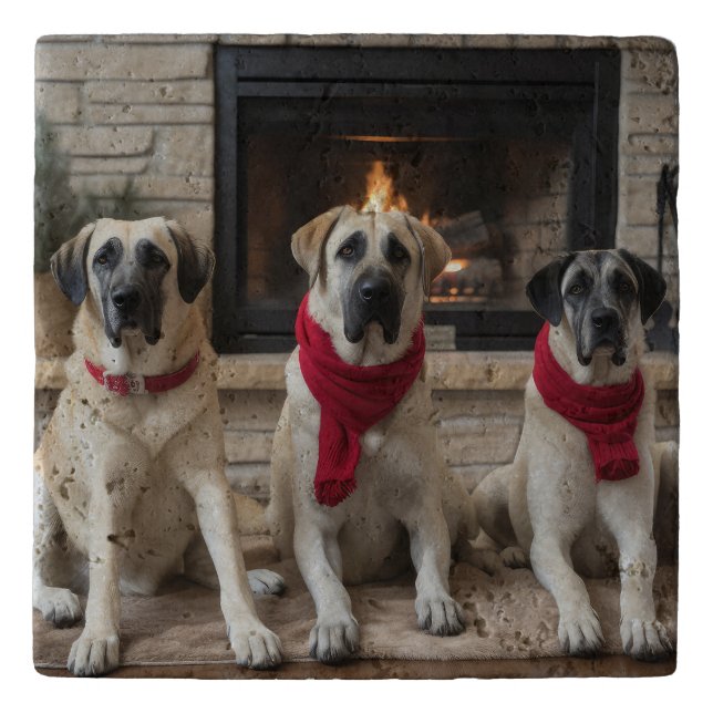 Anatolian Shepherd  by the Fireplace Christmas Trivet (Front)