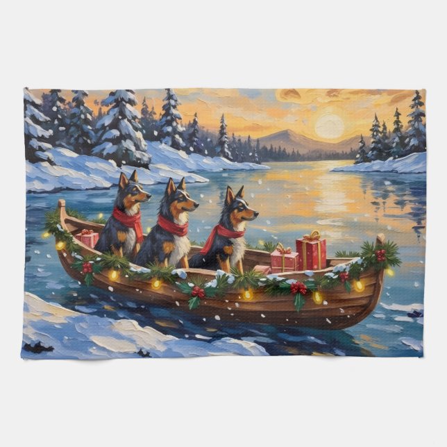 Anatolian Shepherd Christmas Boat Holiday Kitchen Towel (Horizontal)