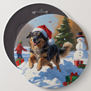 Anatolian Shepherd Christmas Festive Snow Button