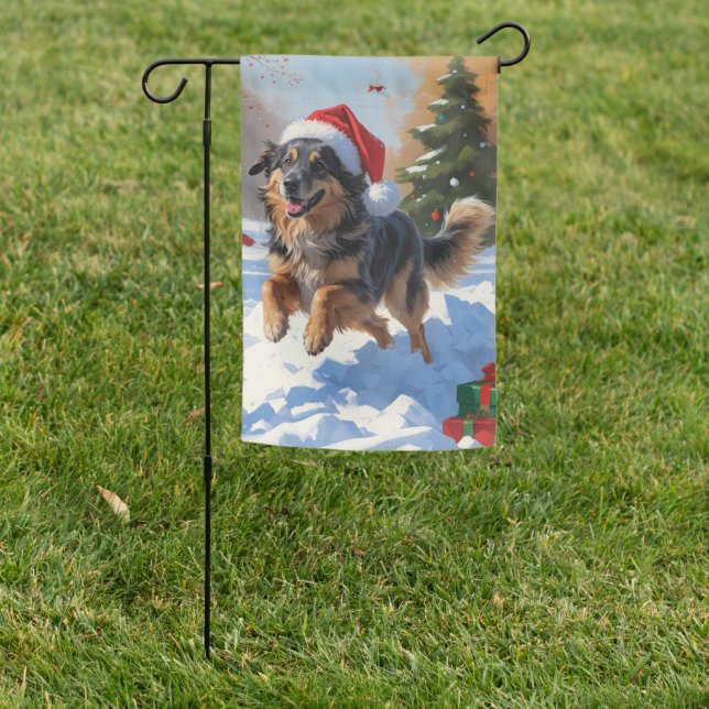 Anatolian Shepherd Christmas Festive Snow Garden Flag (In SItu)