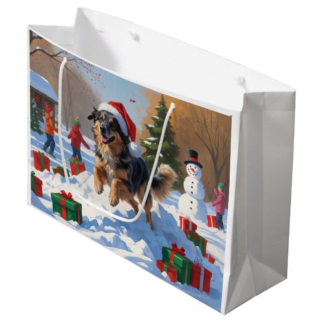 Anatolian Shepherd Christmas Festive Snow Large Gift Bag (Front Angled)