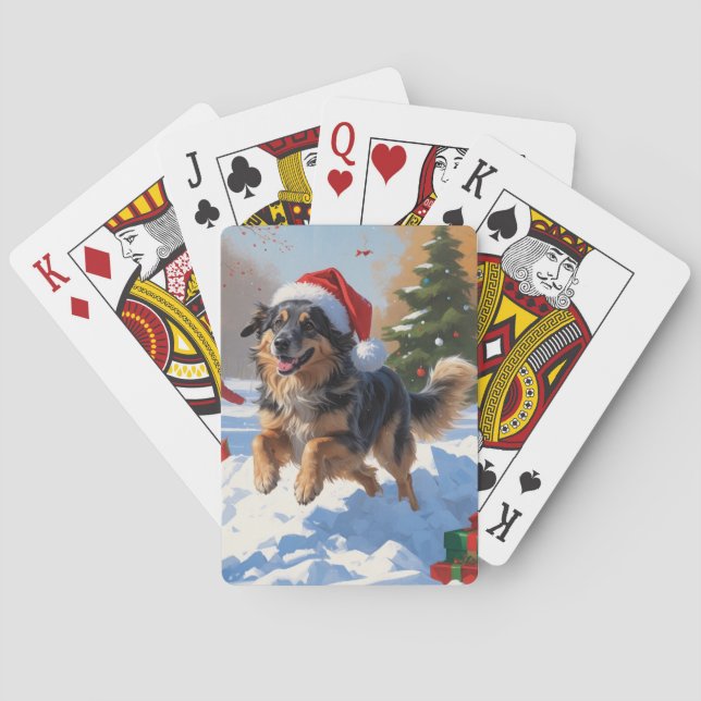 Anatolian Shepherd Christmas Festive Snow Poker Cards (Back)