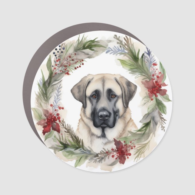 Anatolian Shepherd Christmas Wreath Festive Pup Car Magnet (Front)