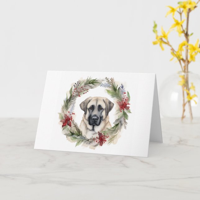 Anatolian Shepherd Christmas Wreath Festive Pup Card (Yellow Flower)