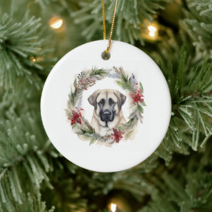 Anatolian Shepherd Christmas Wreath Festive Pup Ceramic Ornament