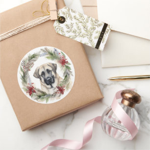 Anatolian Shepherd Christmas Wreath Festive Pup Classic Round Sticker