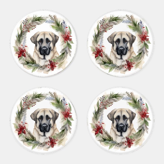 Anatolian Shepherd Christmas Wreath Festive Pup Coaster Set (Set)