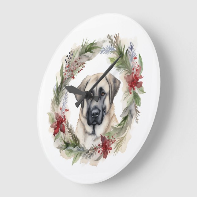 Anatolian Shepherd Christmas Wreath Festive Pup Large Clock (Angle)