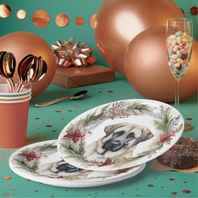 Anatolian Shepherd Christmas Wreath Festive Pup Paper Plates (Multi)