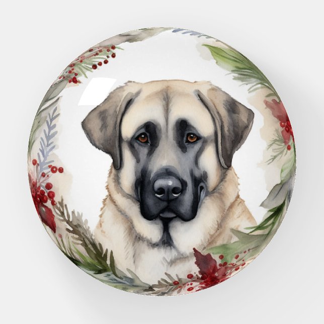Anatolian Shepherd Christmas Wreath Festive Pup Paperweight (Front)