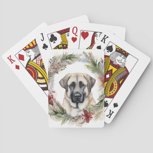 Anatolian Shepherd Christmas Wreath Festive Pup Poker Cards (Back)