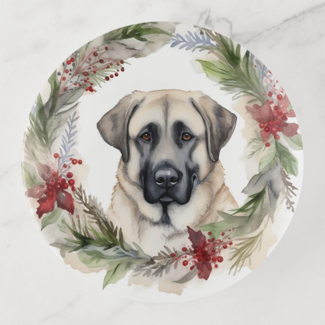 Anatolian Shepherd Christmas Wreath Festive Pup Trinket Tray (Front)