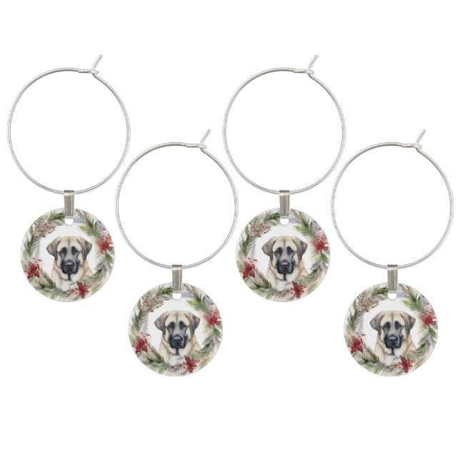 Anatolian Shepherd Christmas Wreath Festive Pup Wine Charm (Staggered)