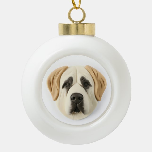 Anatolian Shepherd Dog 3D Inspired Ceramic Ball Christmas Ornament (Front)