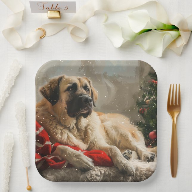 Anatolian Shepherd Dog Christmas Festive Paper Plates (Wedding)