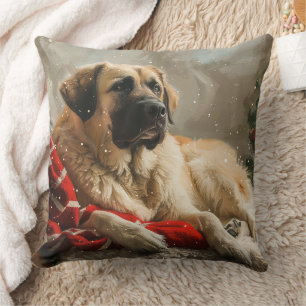 Anatolian Shepherd Dog Christmas Festive Throw Pillow