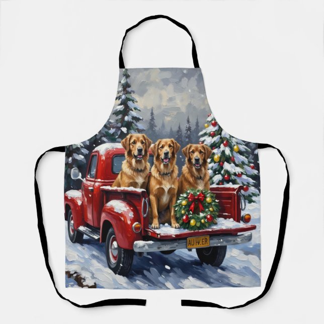 Anatolian Shepherd Dog Christmas Red Truck Holiday Apron (Front)