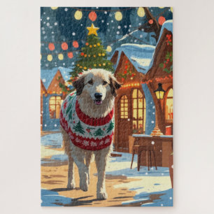Anatolian Shepherd Dog Christmas Snow Holiday Jigsaw Puzzle