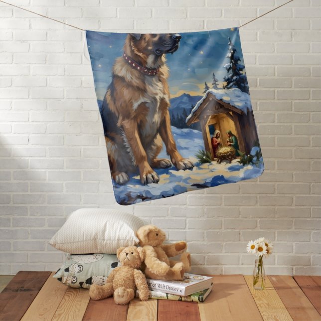 Anatolian Shepherd Dog Guarding Nativity Scene Baby Blanket (In Situ)