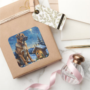 Anatolian Shepherd Dog Guarding Nativity Scene Square Sticker