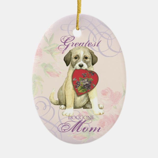 Anatolian Shepherd Dog Heart Mom Ceramic Ornament (Front)