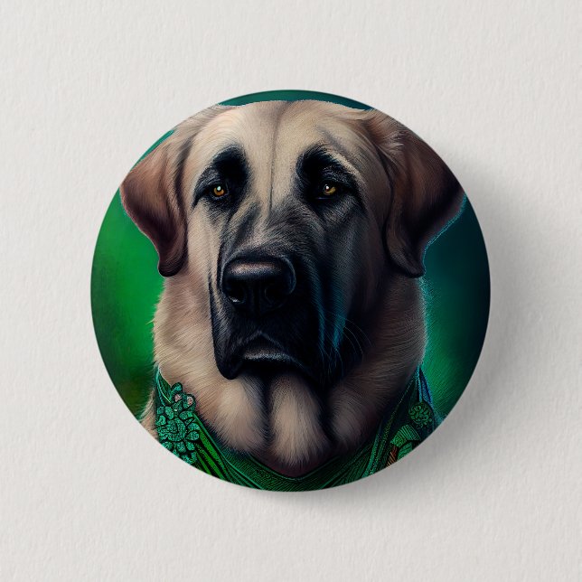 Anatolian Shepherd dog in St. Patrick's Day Dress Button (Front)