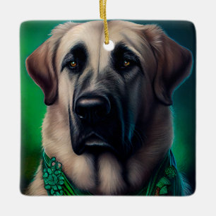 Anatolian Shepherd dog in St. Patrick's Day Dress Ceramic Ornament