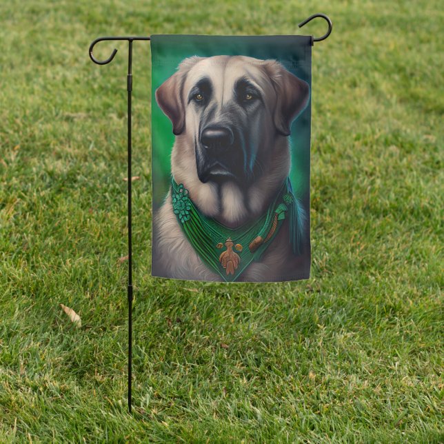 Anatolian Shepherd dog in St. Patrick's Day Dress Garden Flag (In SItu)