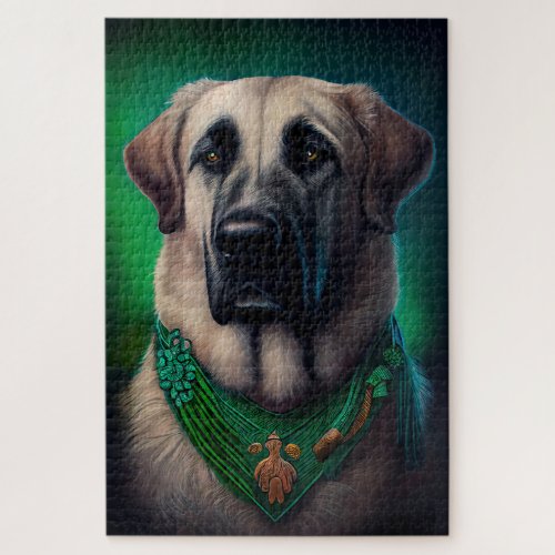 Anatolian Shepherd dog in St Patricks Day Dress Jigsaw Puzzle