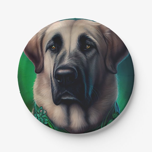 Anatolian Shepherd dog in St. Patrick's Day Dress Paper Plates (Front)