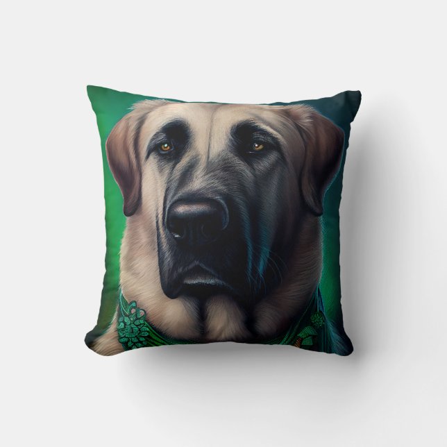 Anatolian Shepherd dog in St. Patrick's Day Dress Throw Pillow (Front)