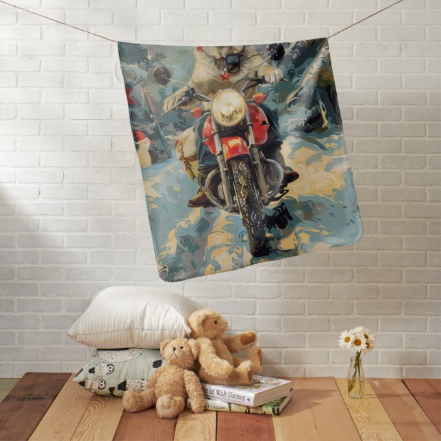 Anatolian Shepherd Dog Riding Motorcycle Christmas Baby Blanket (In Situ)