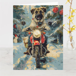 Anatolian Shepherd Dog Riding Motorcycle Christmas Card