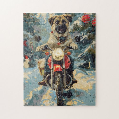Anatolian Shepherd Dog Riding Motorcycle Christmas Jigsaw Puzzle