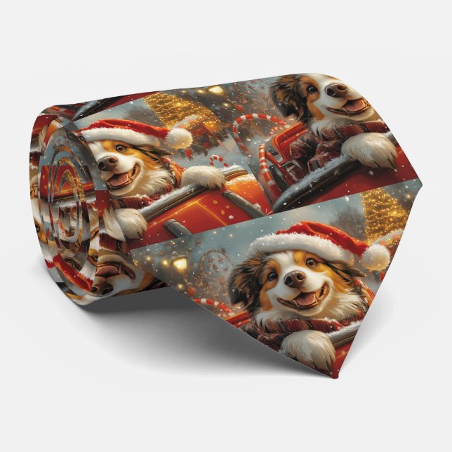 Anatolian Shepherd Dog Roller Coaster Christmas Neck Tie (Rolled)