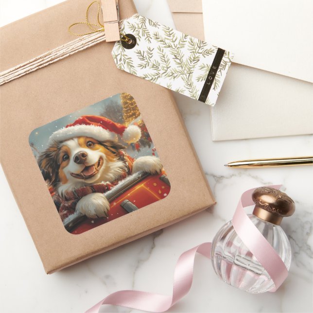 Anatolian Shepherd Dog Roller Coaster Christmas Square Sticker (Gifting)