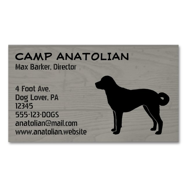 Anatolian Shepherd Dog Silhouette Faux Wood Style Magnetic Business Card (Front)