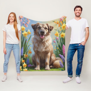 Anatolian Shepherd Dog Spring Flowers Painting Fleece Blanket