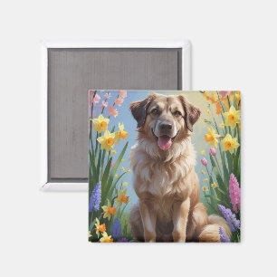 Anatolian Shepherd Dog Spring Flowers Painting Magnet