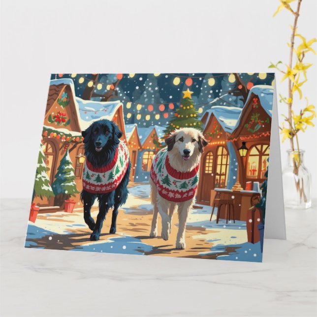 Anatolian Shepherd Dogs Christmas Snow Holiday Card (Yellow Flower)